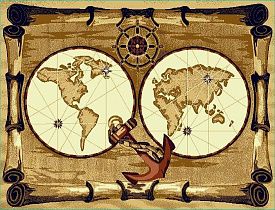 Ковер коричневый МОРСКОЙ Древняя Карта Мира